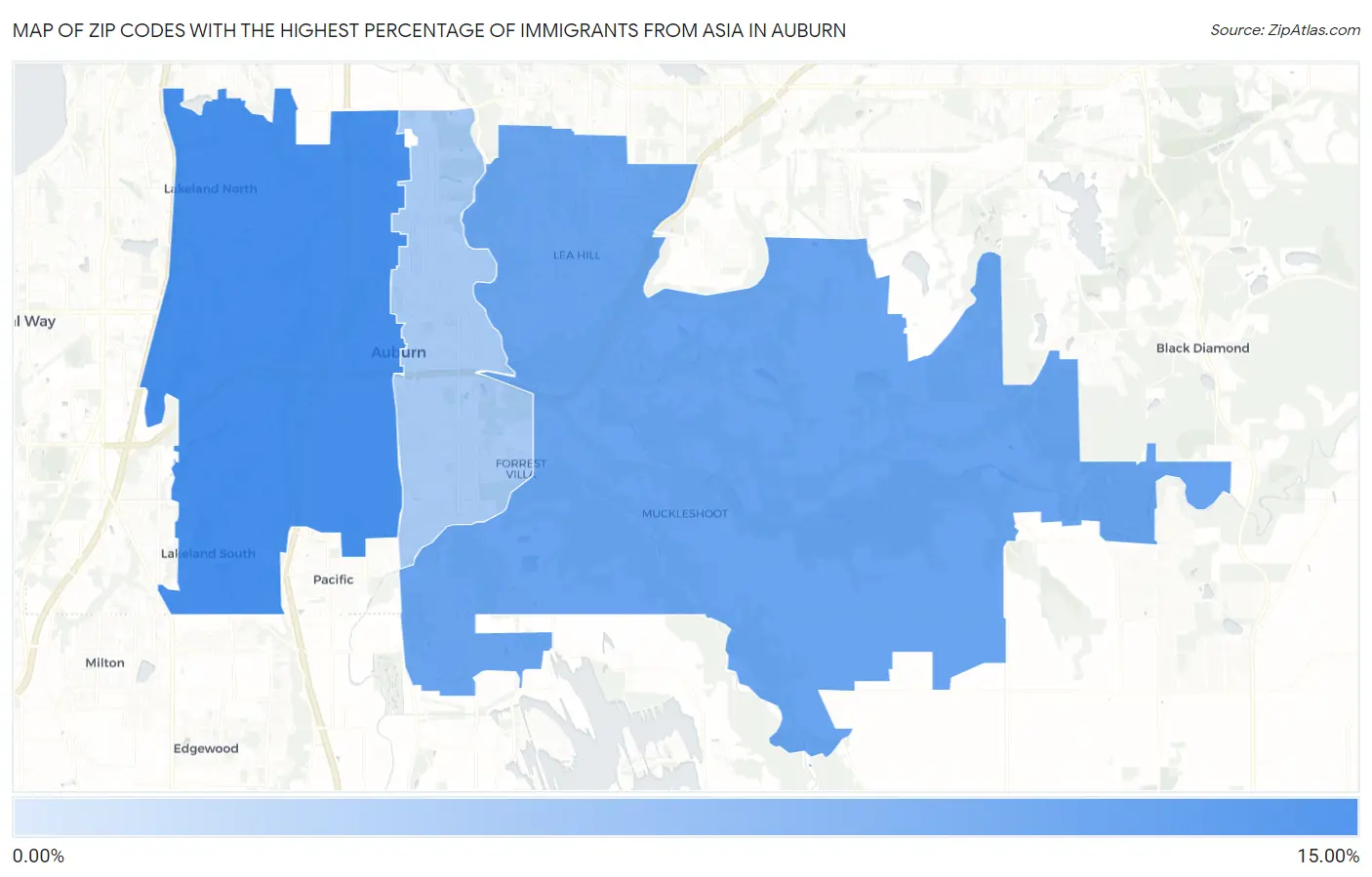 Zip Codes with the Highest Percentage of Immigrants from Asia in Auburn Map