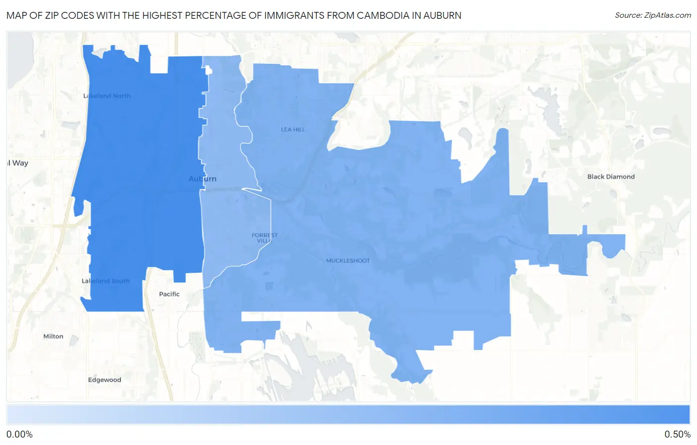 Zip Codes with the Highest Percentage of Immigrants from Cambodia in Auburn Map