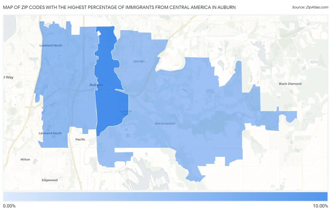 Zip Codes with the Highest Percentage of Immigrants from Central America in Auburn Map