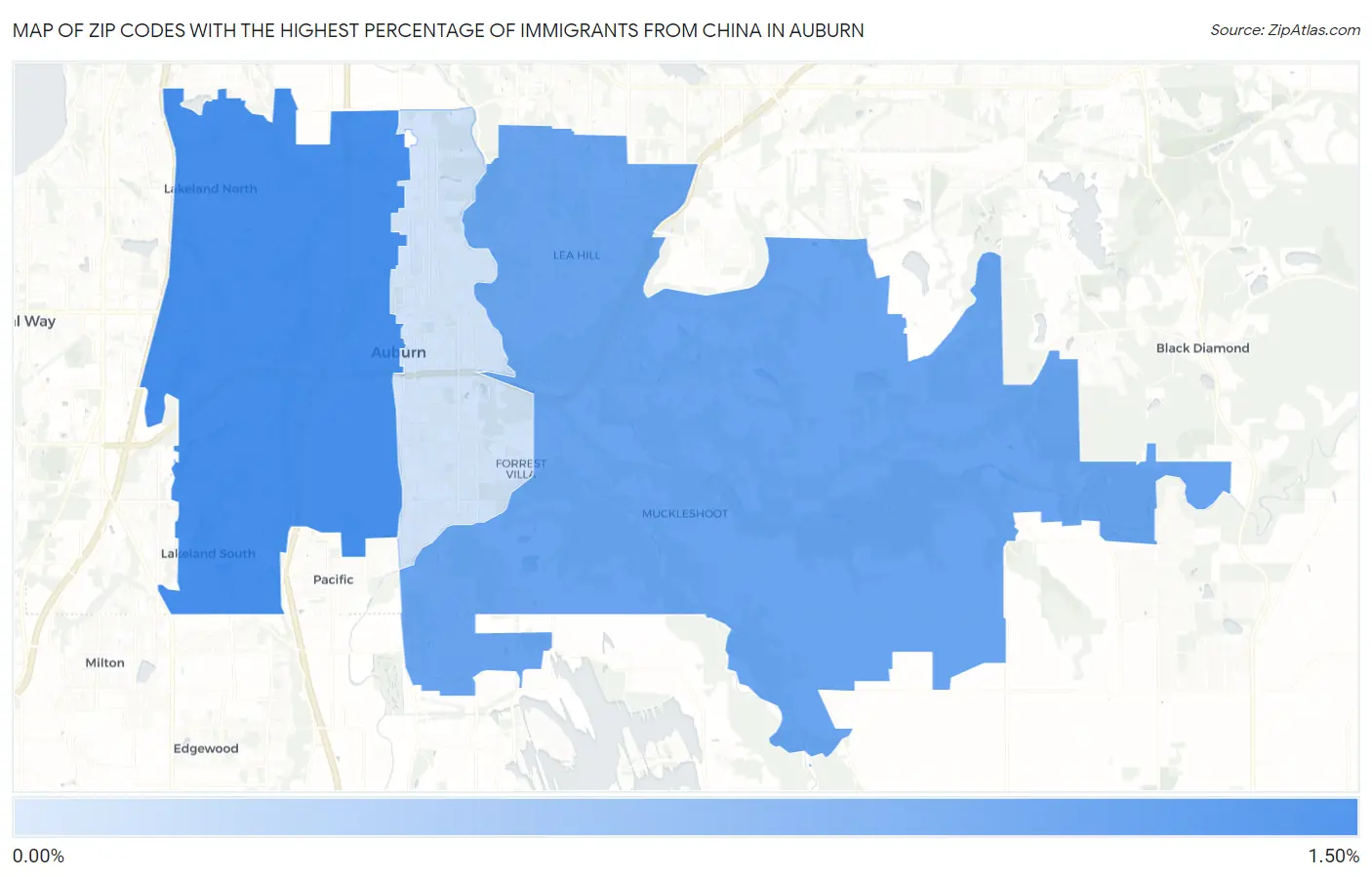 Zip Codes with the Highest Percentage of Immigrants from China in Auburn Map