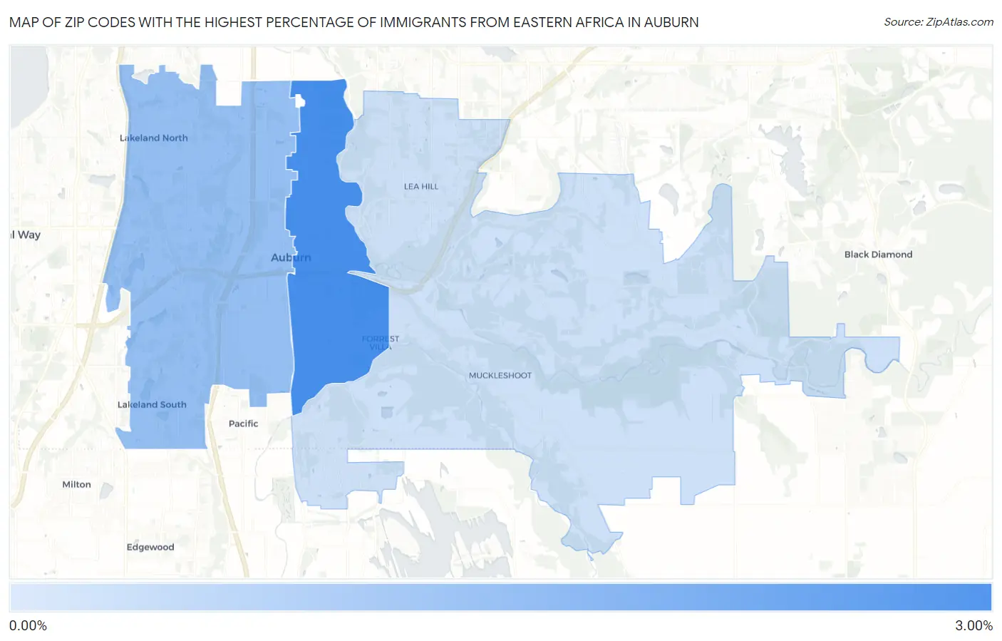Zip Codes with the Highest Percentage of Immigrants from Eastern Africa in Auburn Map