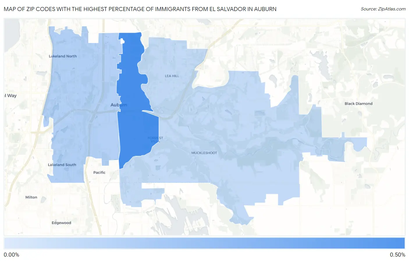 Zip Codes with the Highest Percentage of Immigrants from El Salvador in Auburn Map