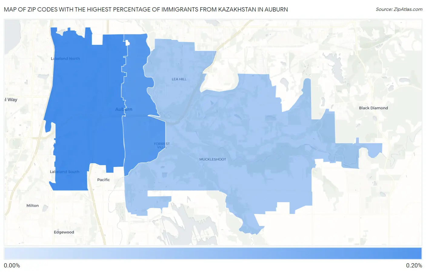 Zip Codes with the Highest Percentage of Immigrants from Kazakhstan in Auburn Map