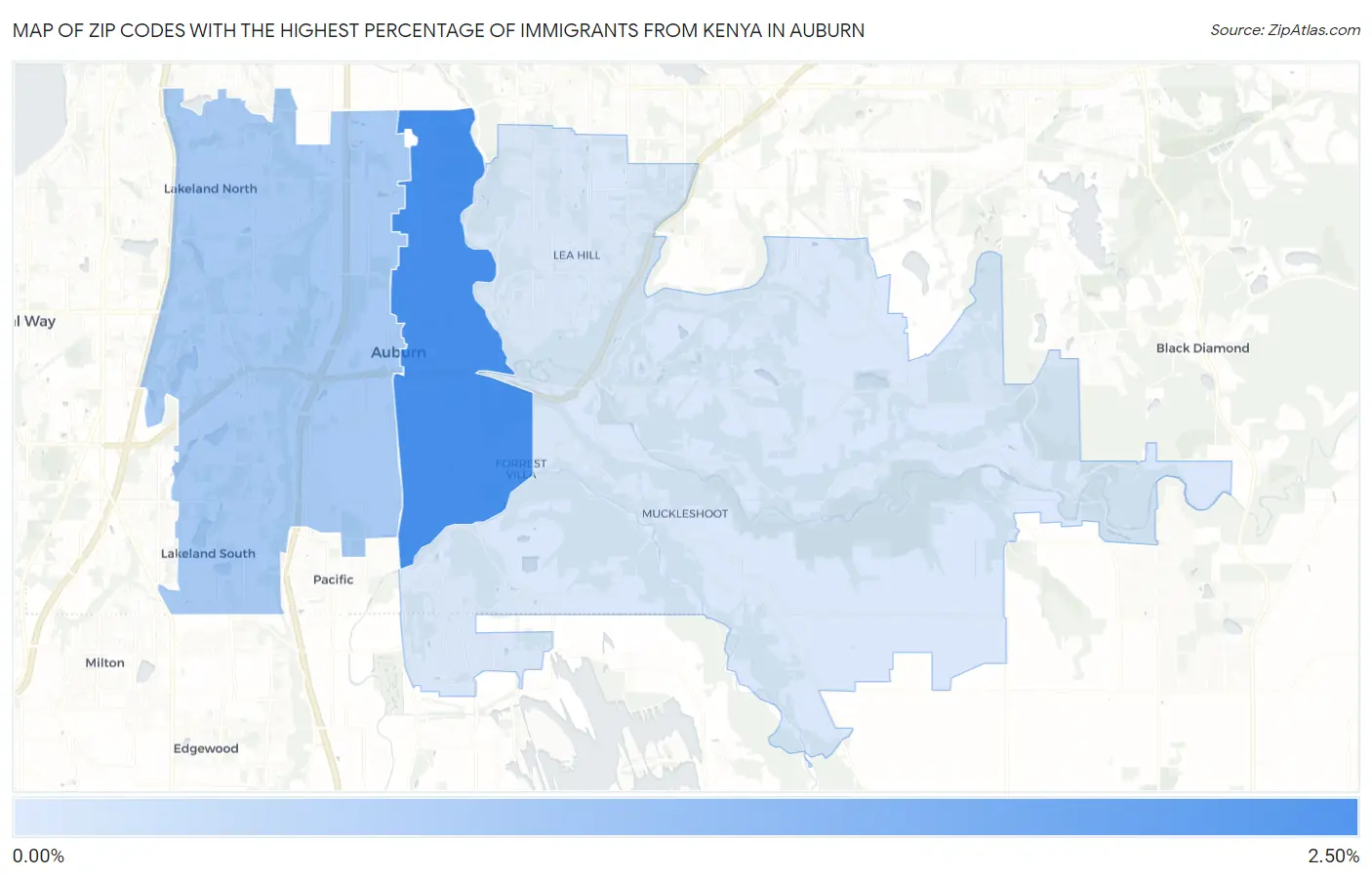 Zip Codes with the Highest Percentage of Immigrants from Kenya in Auburn Map