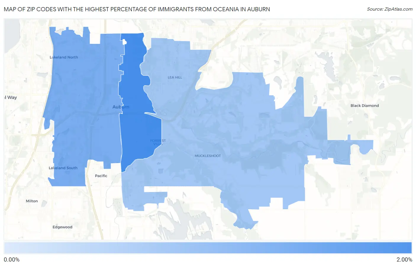 Zip Codes with the Highest Percentage of Immigrants from Oceania in Auburn Map