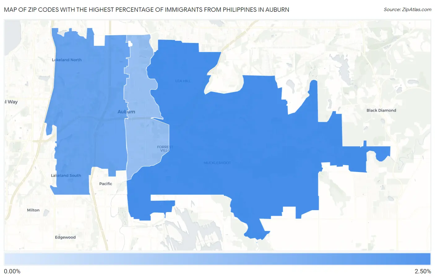 Zip Codes with the Highest Percentage of Immigrants from Philippines in Auburn Map