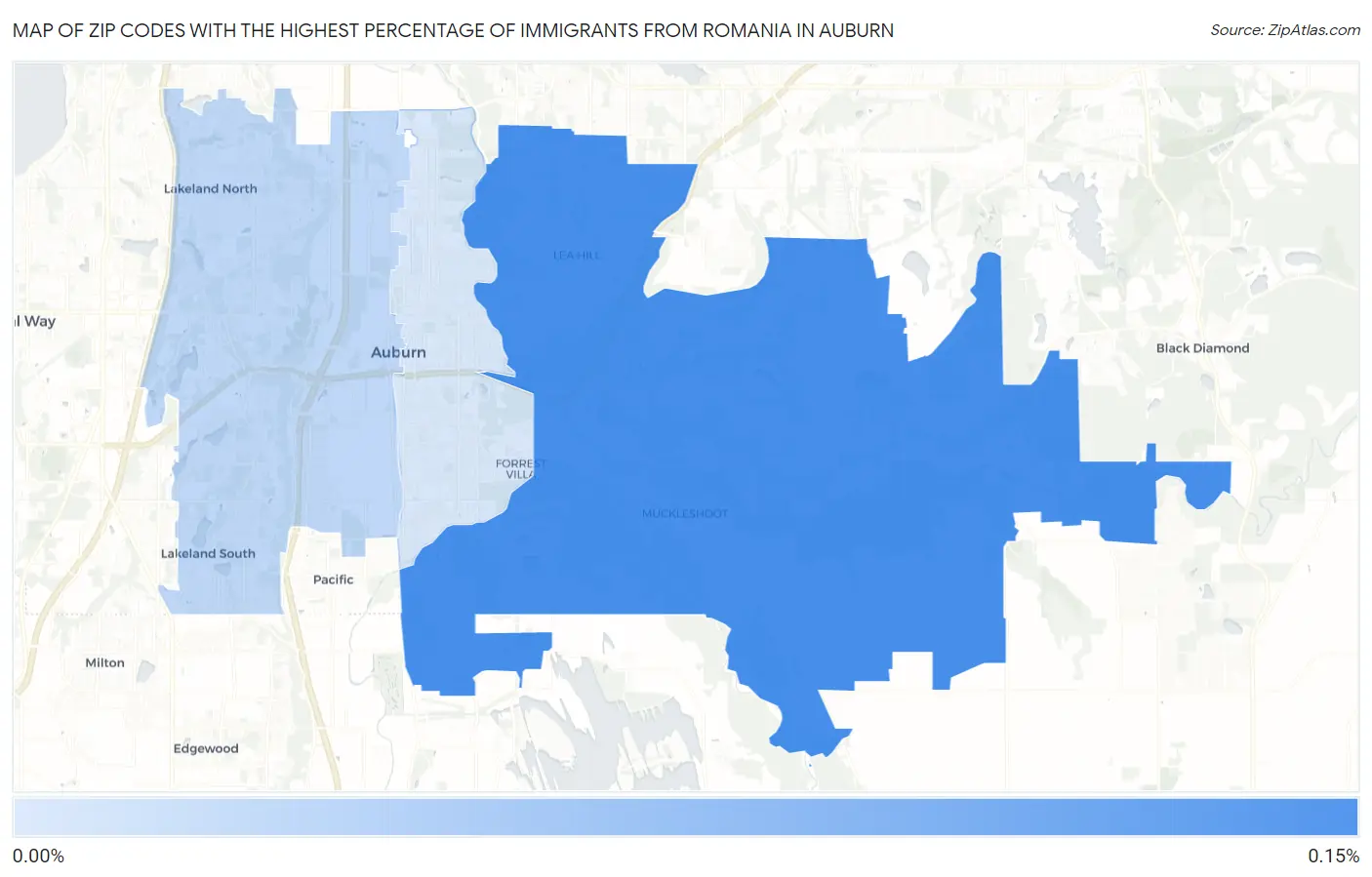 Zip Codes with the Highest Percentage of Immigrants from Romania in Auburn Map