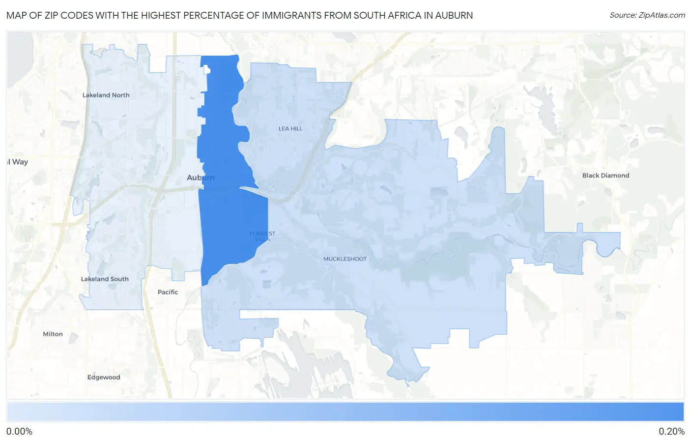 Zip Codes with the Highest Percentage of Immigrants from South Africa in Auburn Map