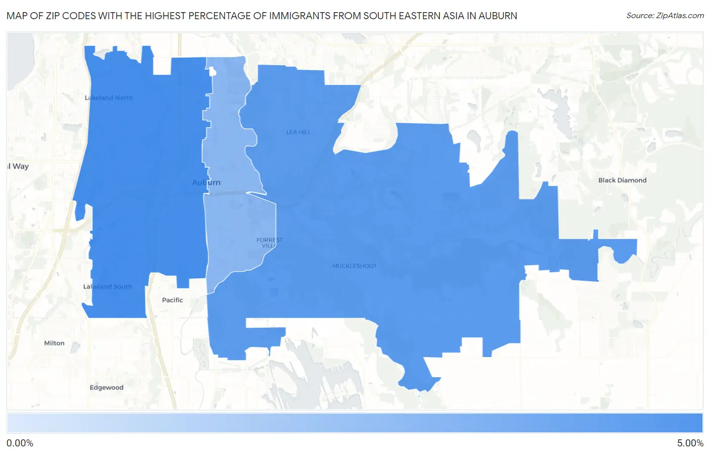 Zip Codes with the Highest Percentage of Immigrants from South Eastern Asia in Auburn Map