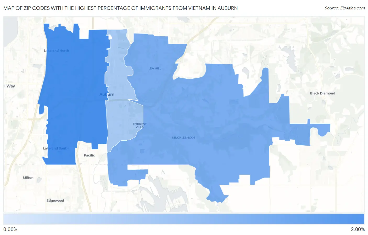 Zip Codes with the Highest Percentage of Immigrants from Vietnam in Auburn Map