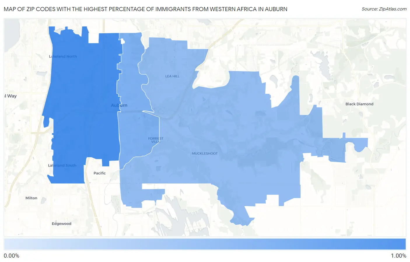 Zip Codes with the Highest Percentage of Immigrants from Western Africa in Auburn Map