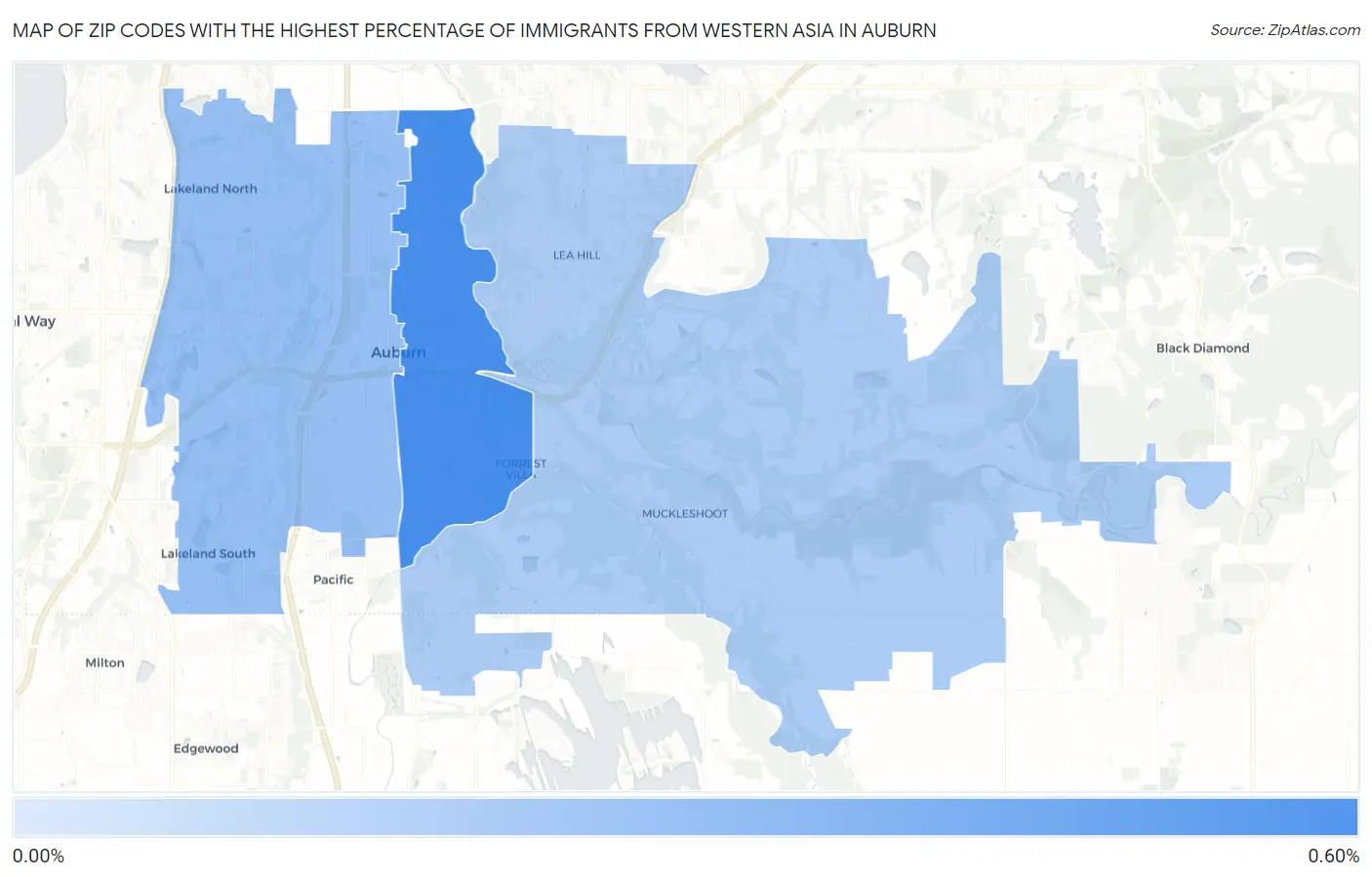 Zip Codes with the Highest Percentage of Immigrants from Western Asia in Auburn Map