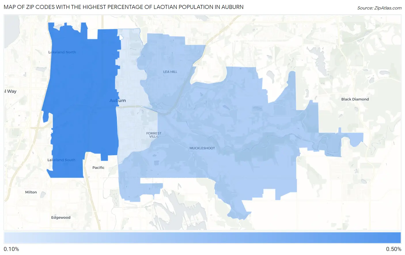 Zip Codes with the Highest Percentage of Laotian Population in Auburn Map
