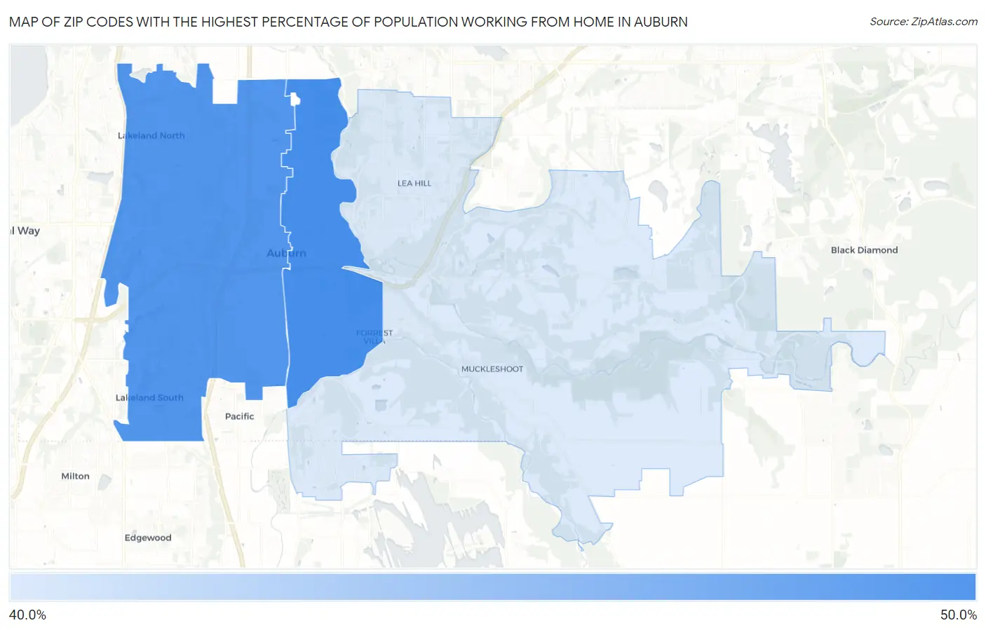 Zip Codes with the Highest Percentage of Population Working from Home in Auburn Map