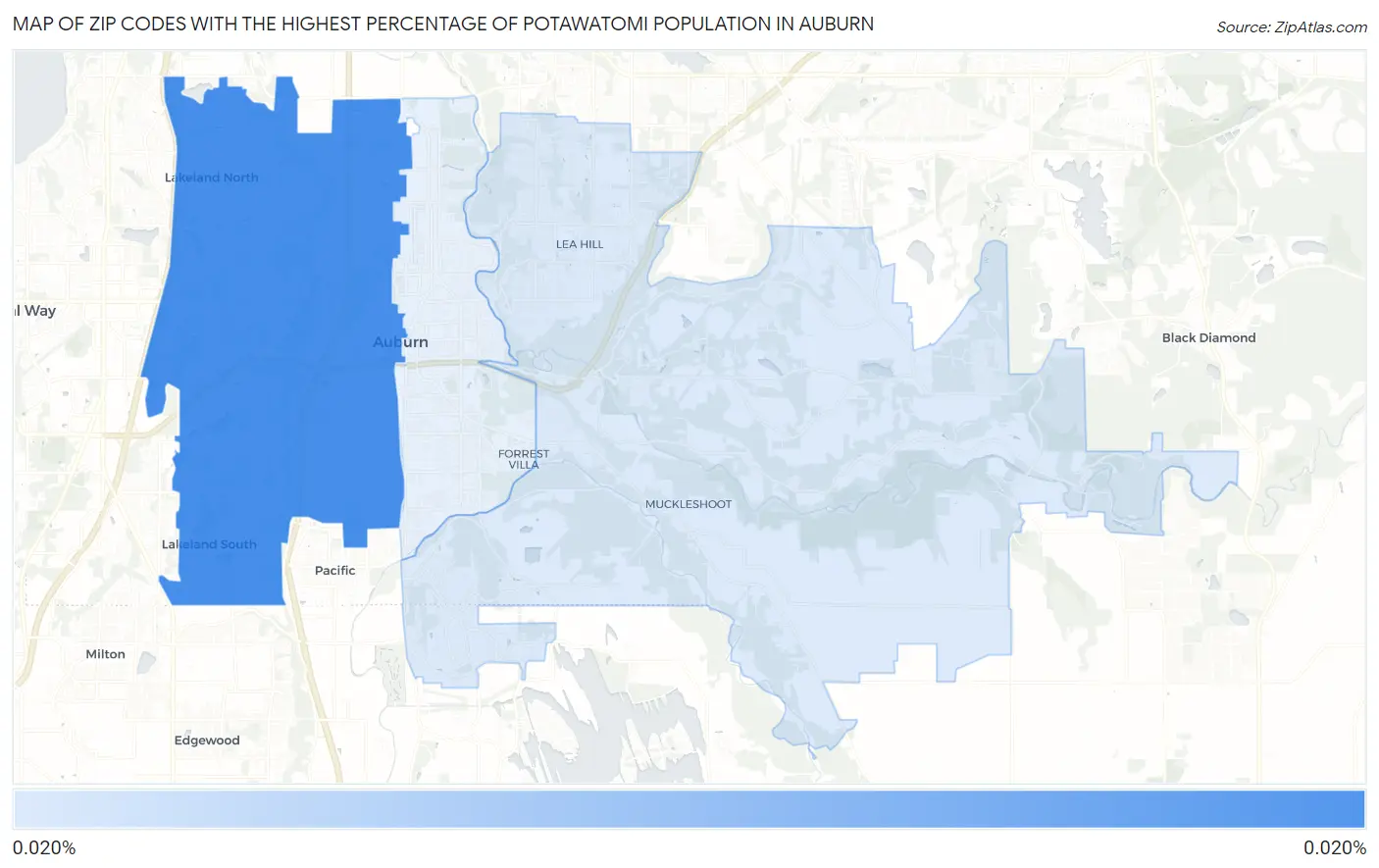 Zip Codes with the Highest Percentage of Potawatomi Population in Auburn Map