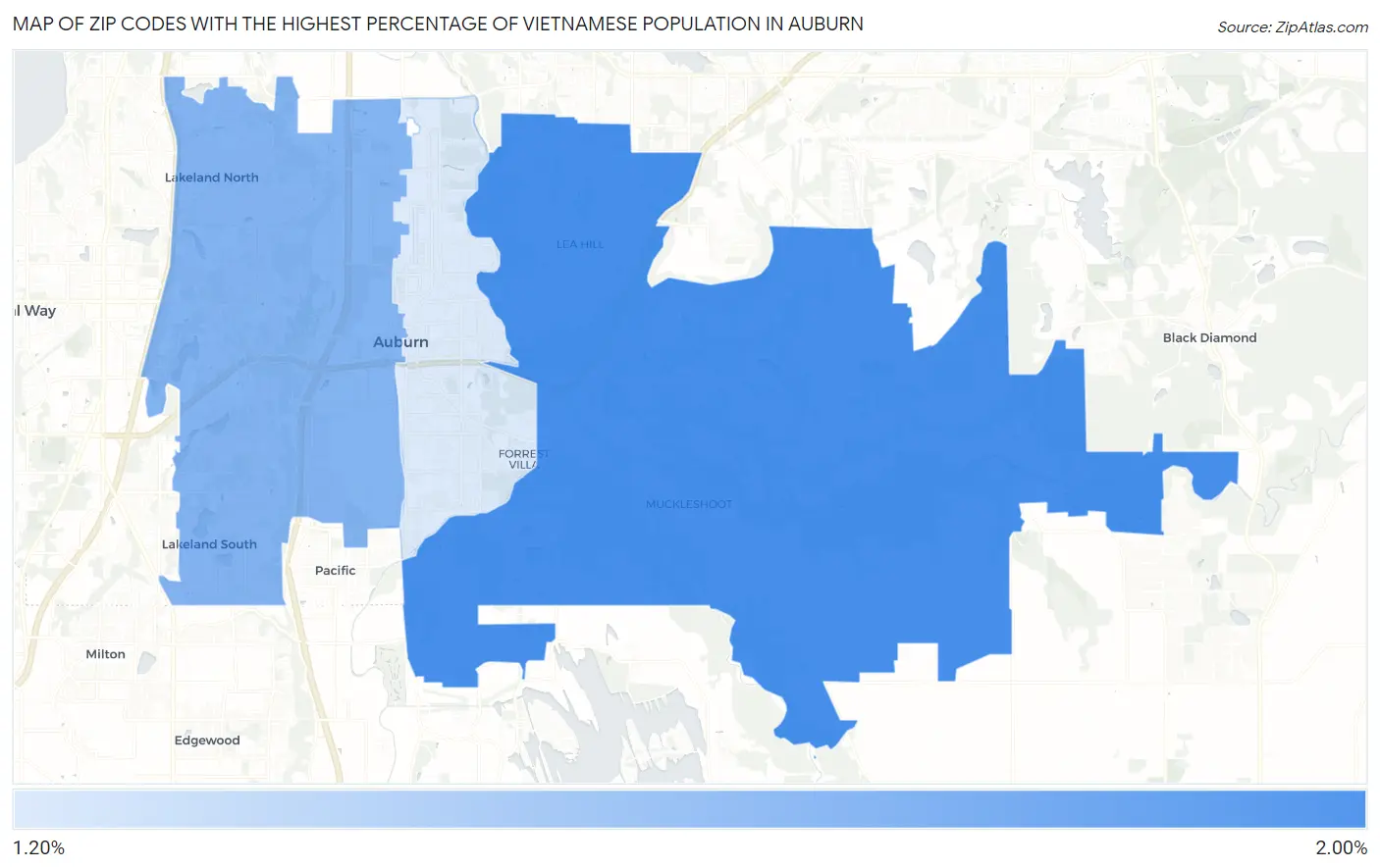 Zip Codes with the Highest Percentage of Vietnamese Population in Auburn Map