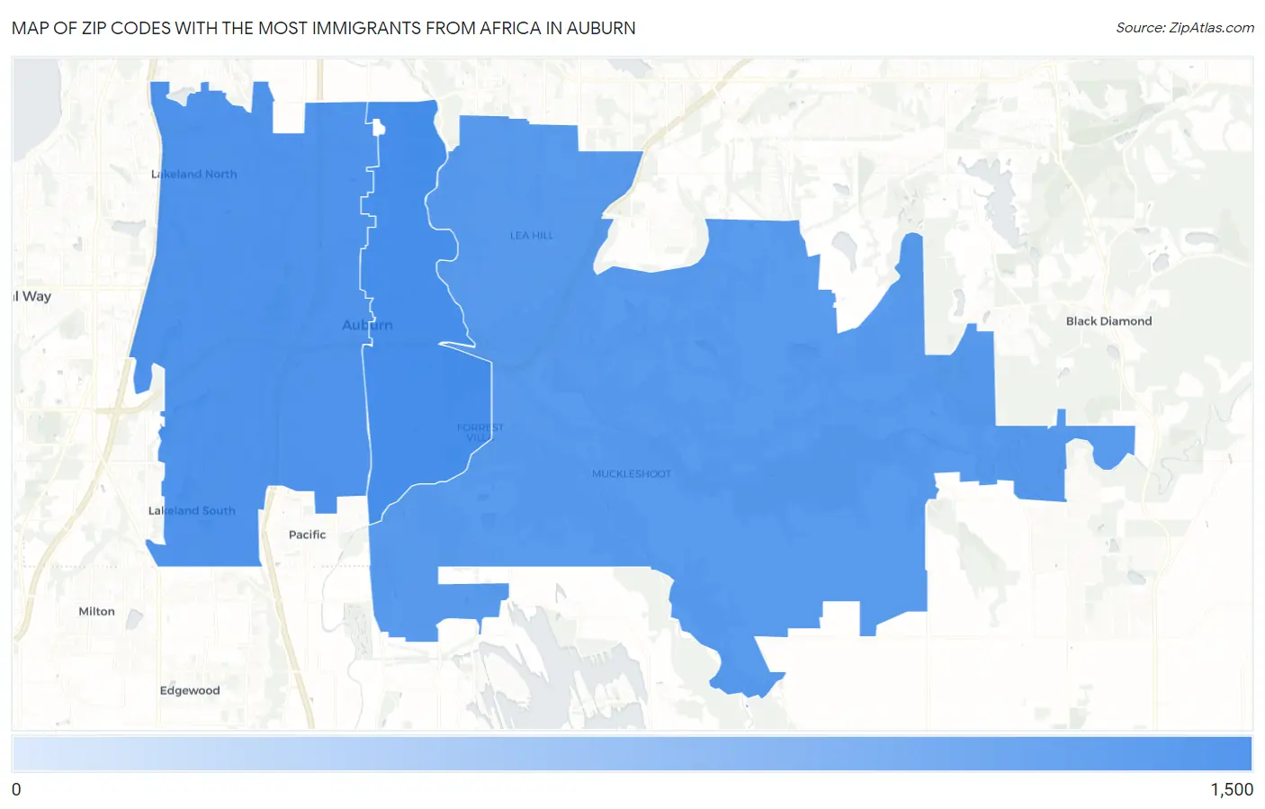 Zip Codes with the Most Immigrants from Africa in Auburn Map