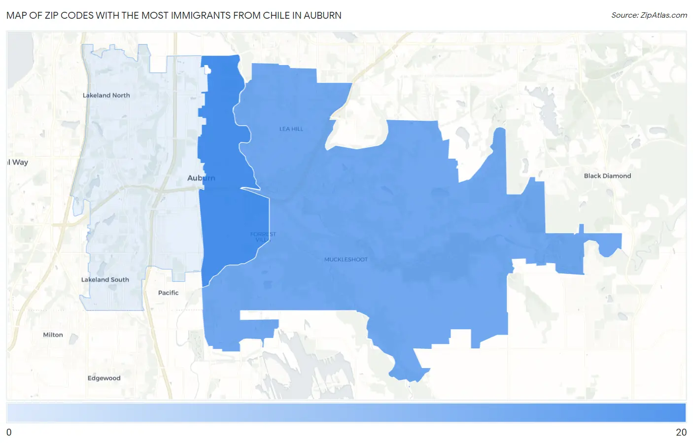 Zip Codes with the Most Immigrants from Chile in Auburn Map