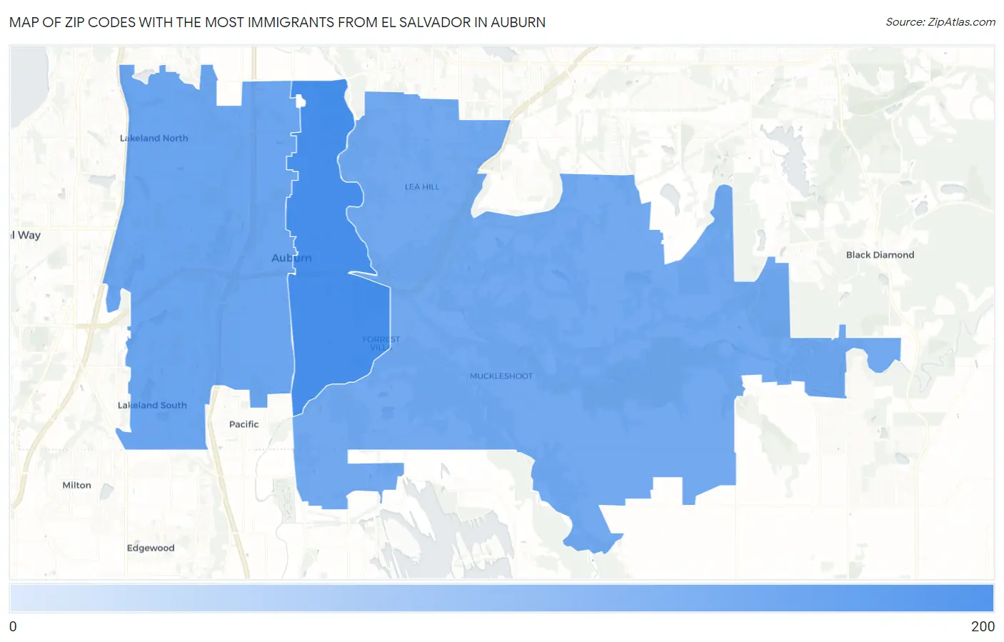 Zip Codes with the Most Immigrants from El Salvador in Auburn Map
