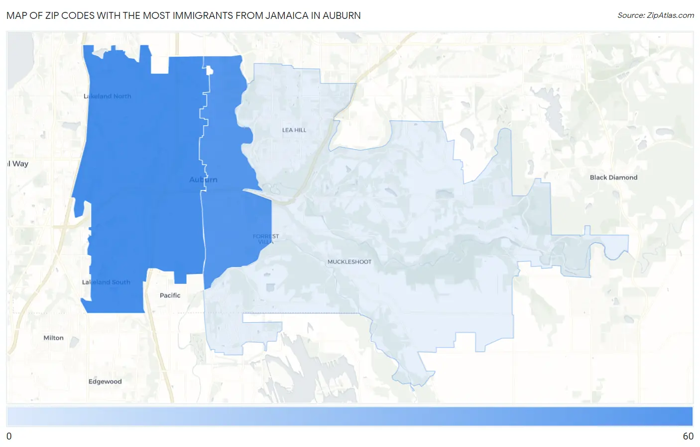 Zip Codes with the Most Immigrants from Jamaica in Auburn Map