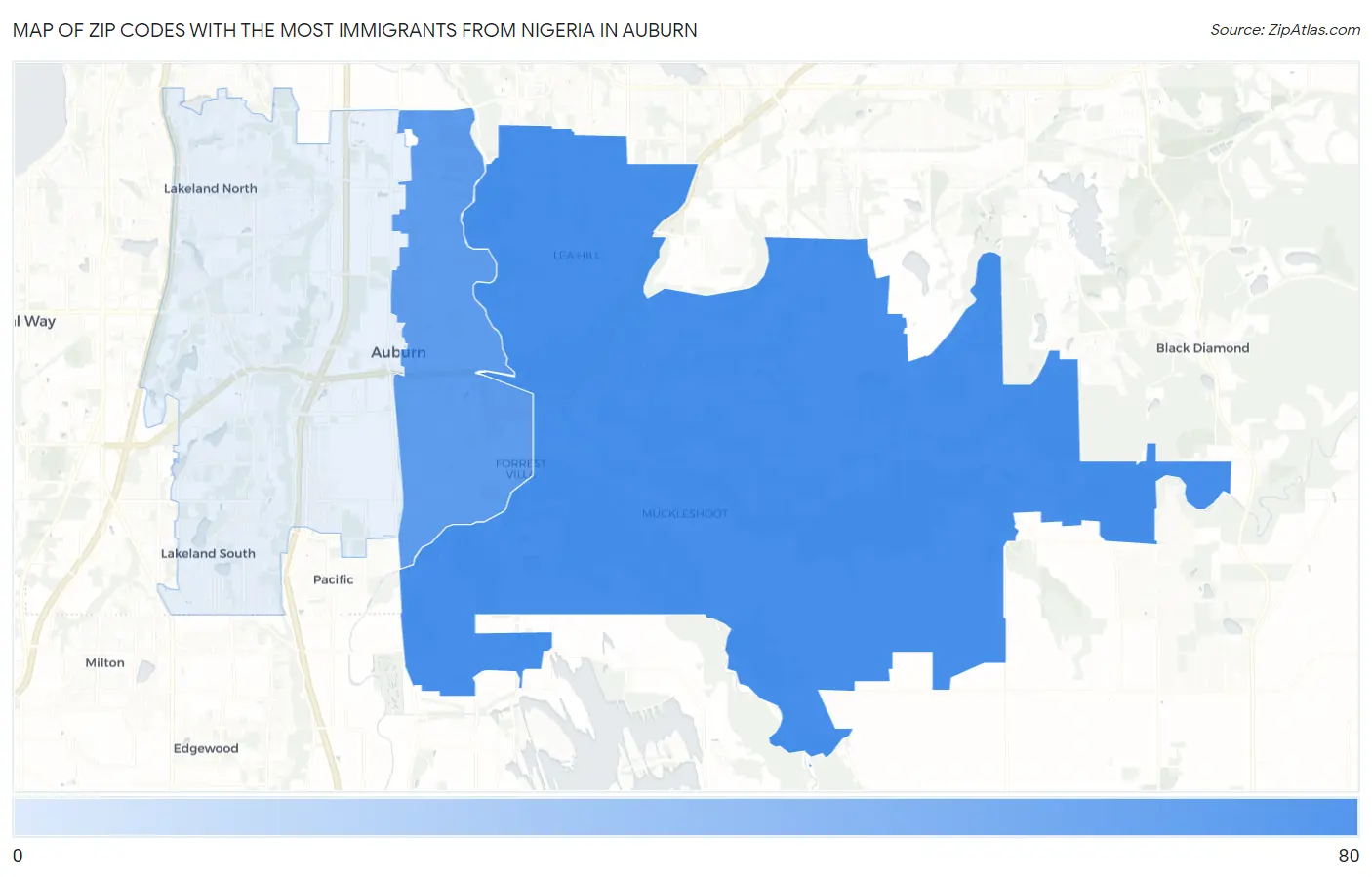 Zip Codes with the Most Immigrants from Nigeria in Auburn Map