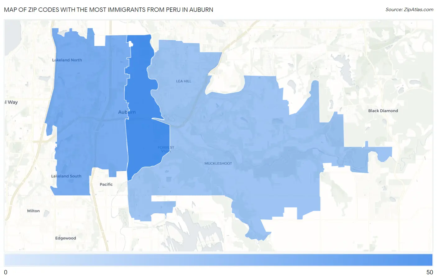 Zip Codes with the Most Immigrants from Peru in Auburn Map