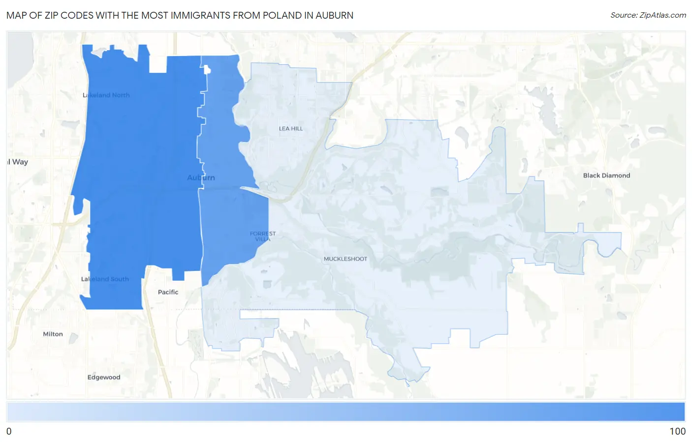 Zip Codes with the Most Immigrants from Poland in Auburn Map