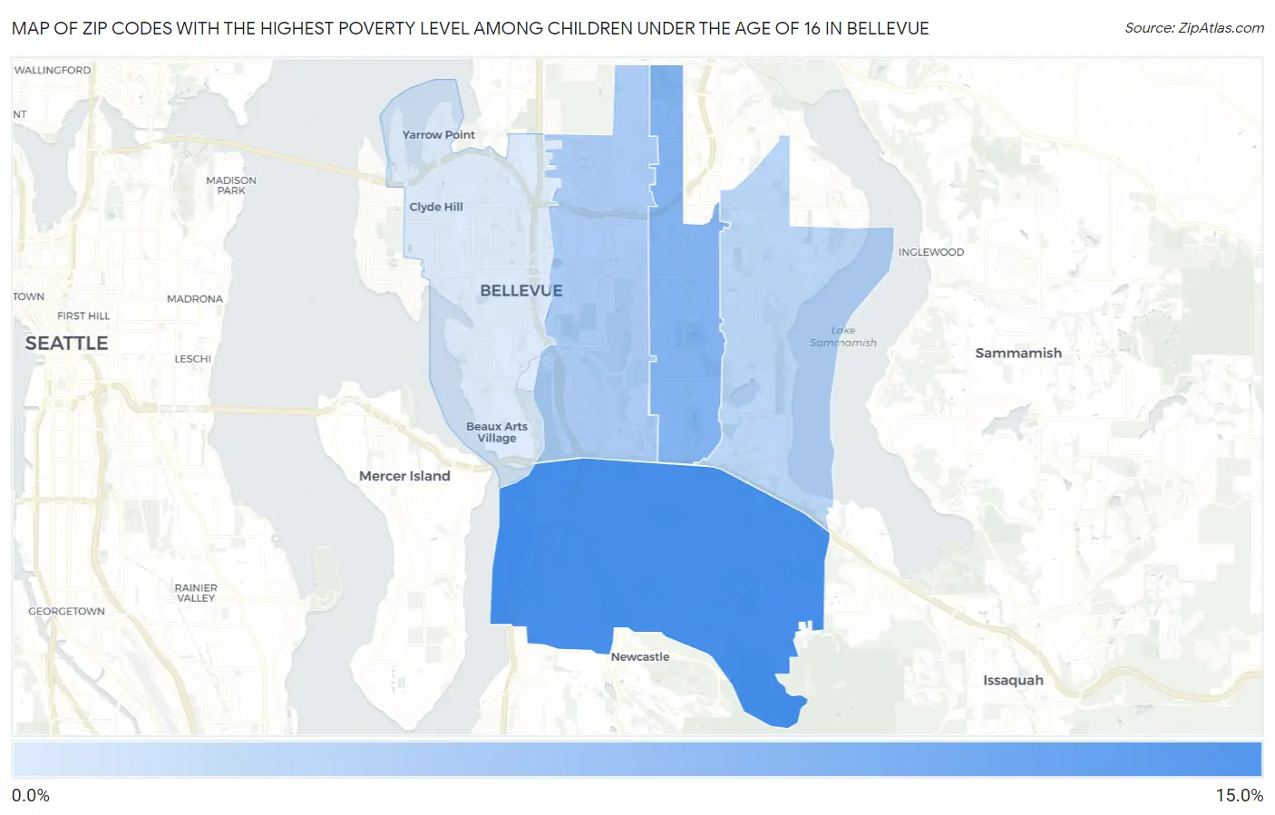Zip Codes with the Highest Poverty Level Among Children Under the Age of 16 in Bellevue Map