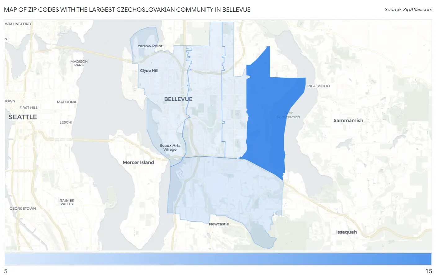 Zip Codes with the Largest Czechoslovakian Community in Bellevue Map
