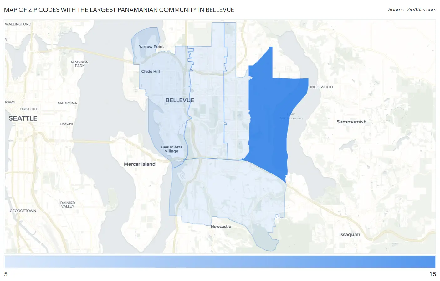 Zip Codes with the Largest Panamanian Community in Bellevue Map