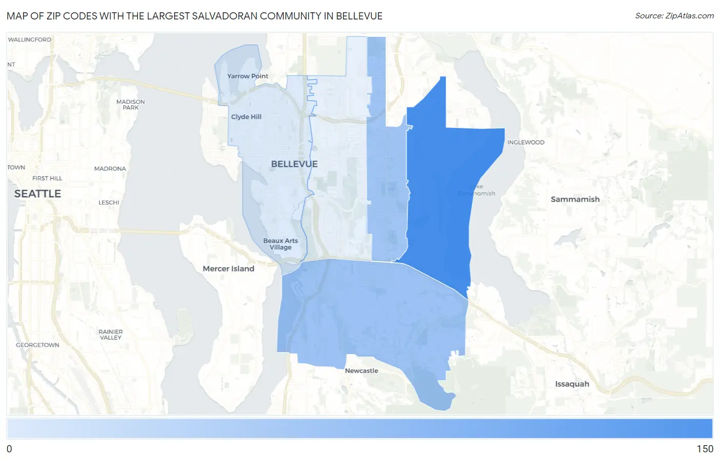 Zip Codes with the Largest Salvadoran Community in Bellevue Map