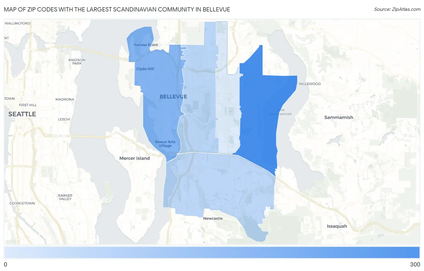 Zip Codes with the Largest Scandinavian Community in Bellevue Map