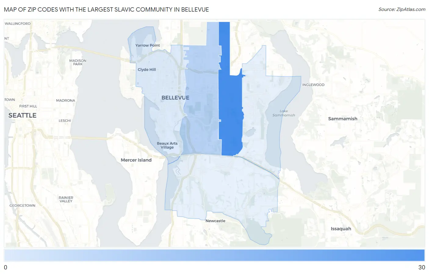Zip Codes with the Largest Slavic Community in Bellevue Map