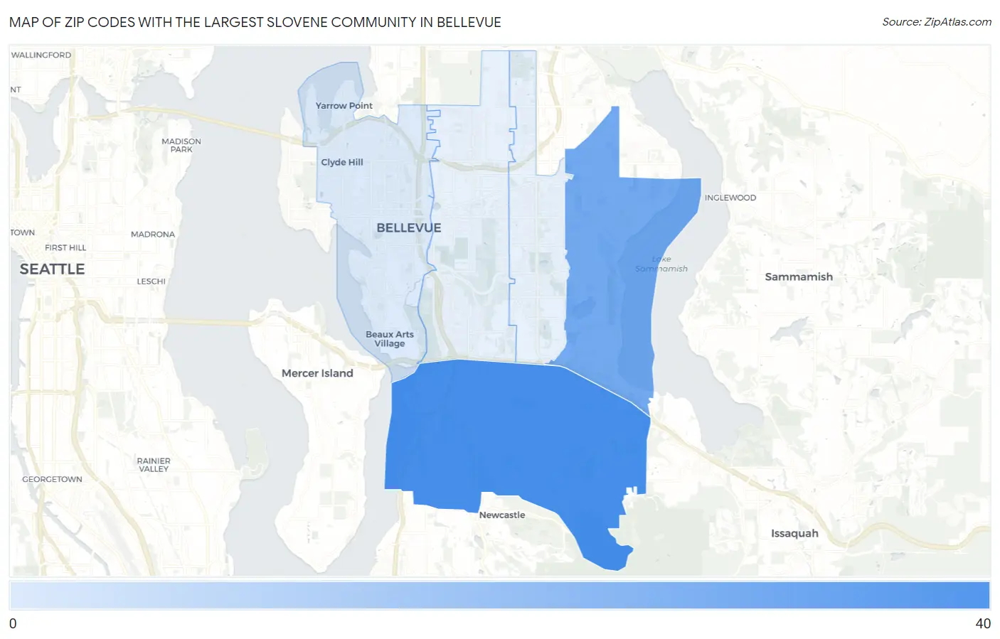 Zip Codes with the Largest Slovene Community in Bellevue Map