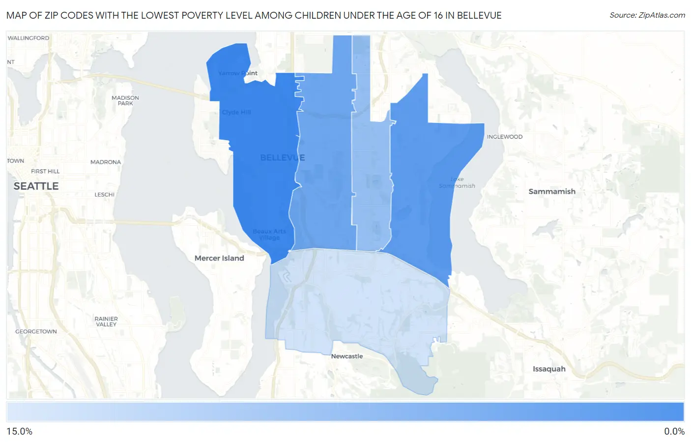 Zip Codes with the Lowest Poverty Level Among Children Under the Age of 16 in Bellevue Map