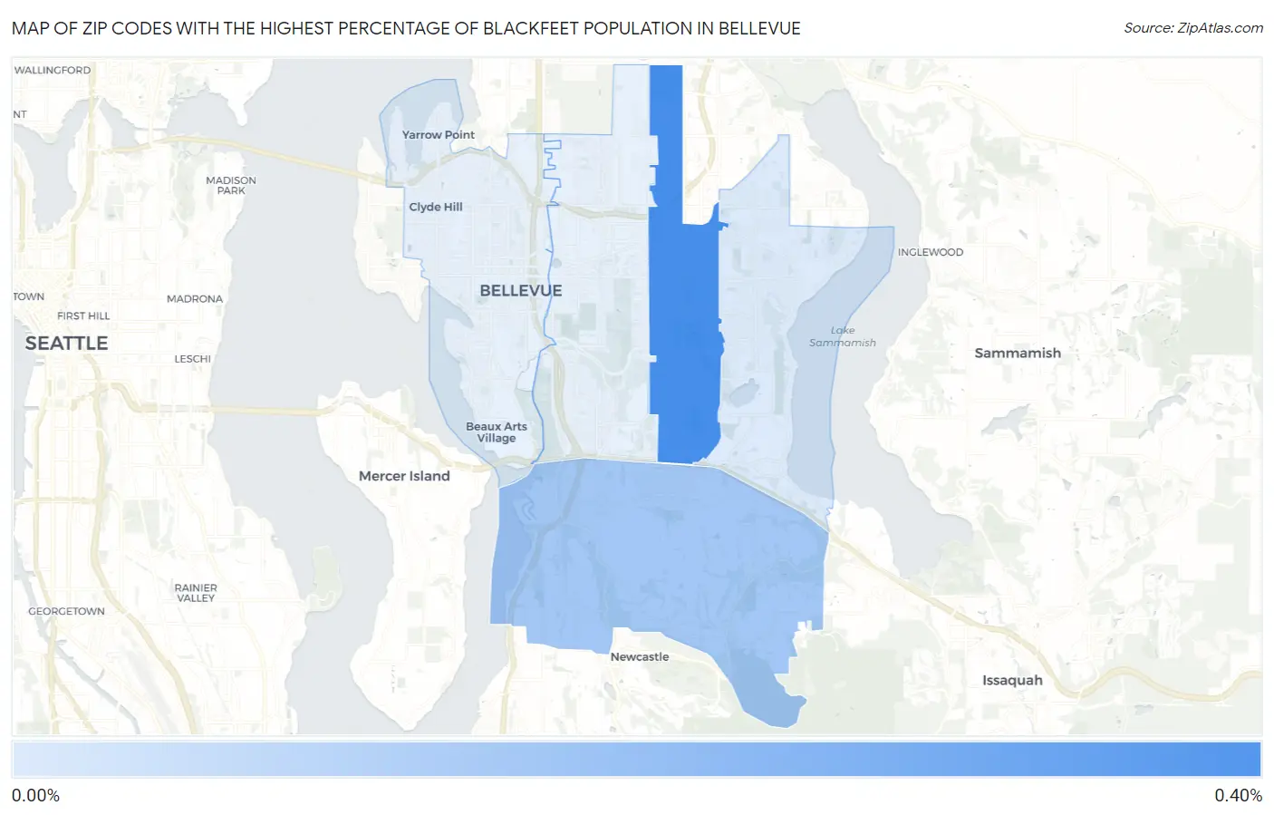Zip Codes with the Highest Percentage of Blackfeet Population in Bellevue Map
