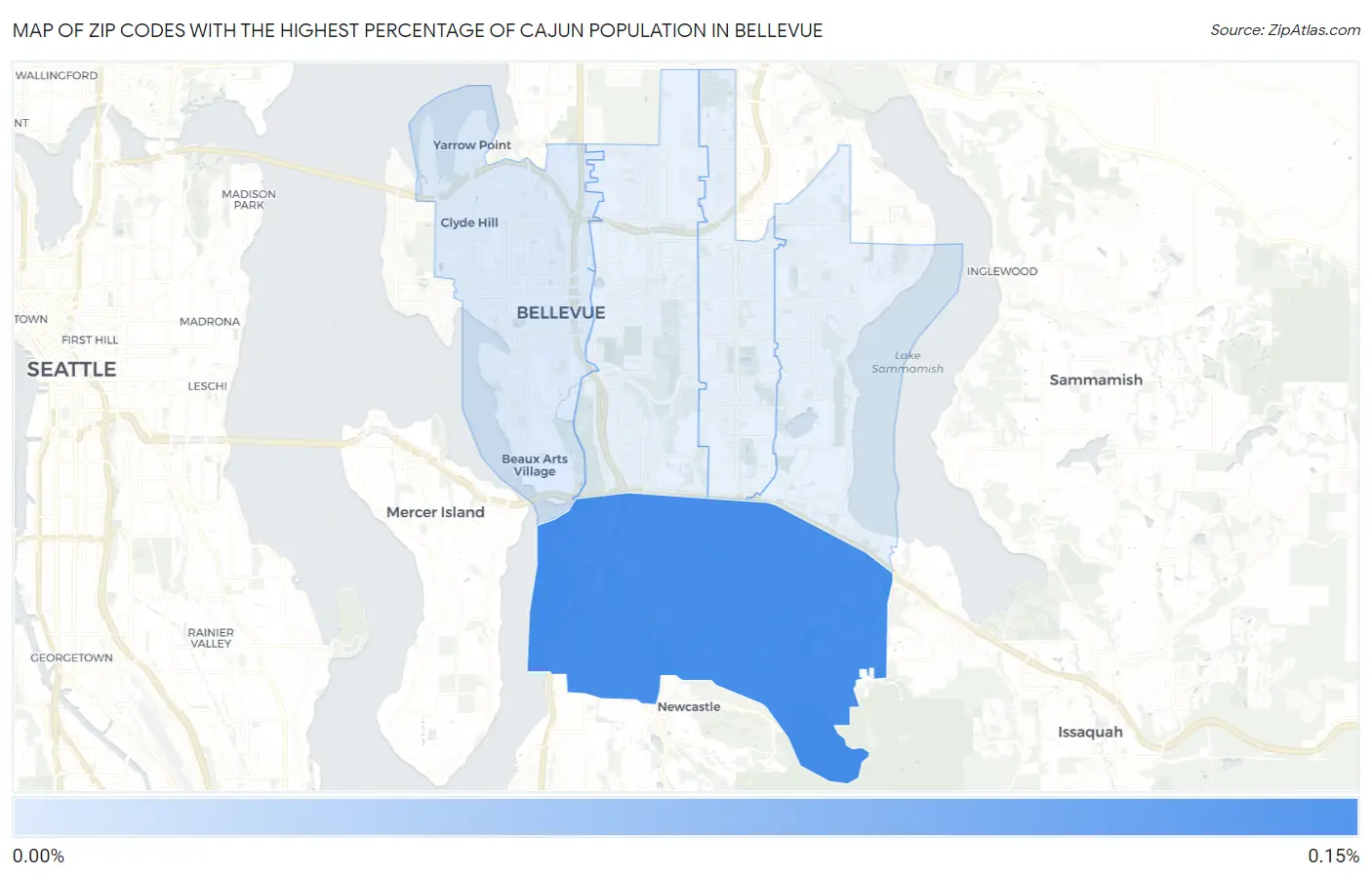 Zip Codes with the Highest Percentage of Cajun Population in Bellevue Map