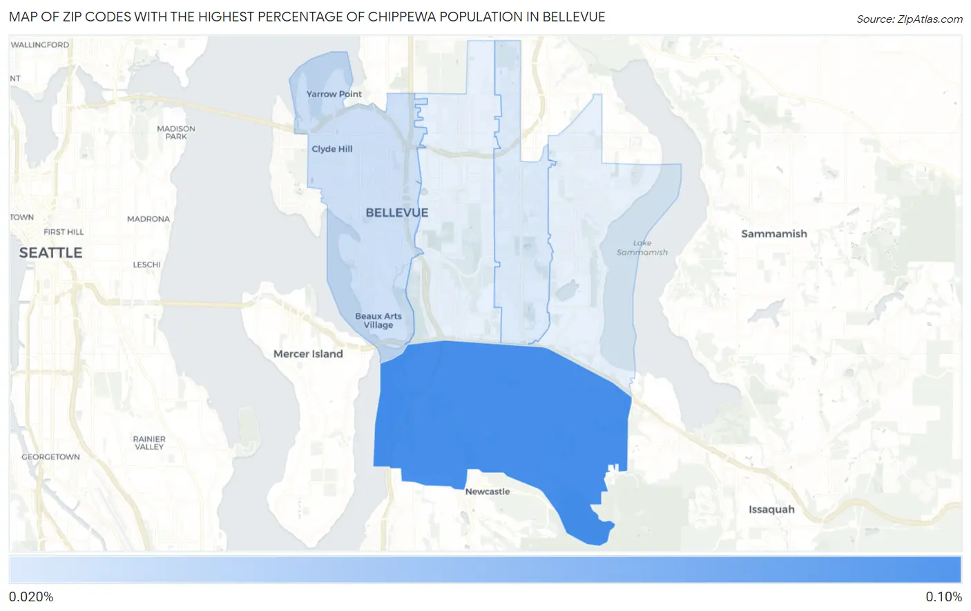 Zip Codes with the Highest Percentage of Chippewa Population in Bellevue Map