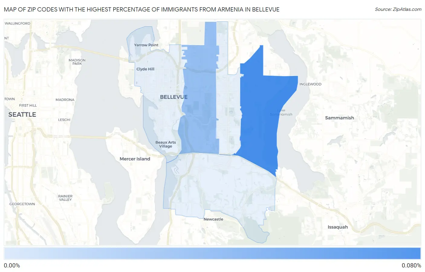 Zip Codes with the Highest Percentage of Immigrants from Armenia in Bellevue Map