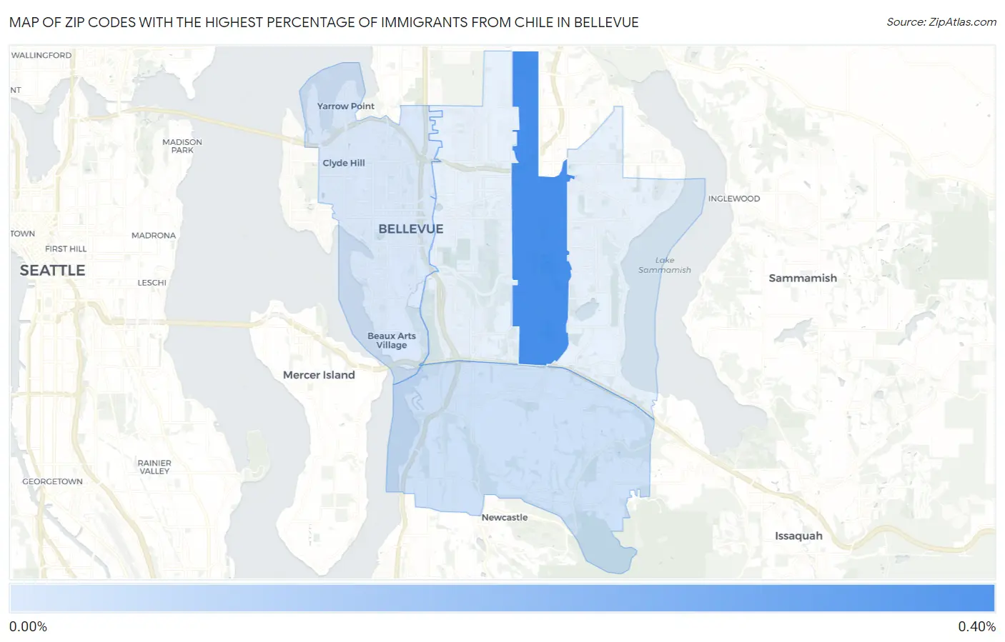 Zip Codes with the Highest Percentage of Immigrants from Chile in Bellevue Map
