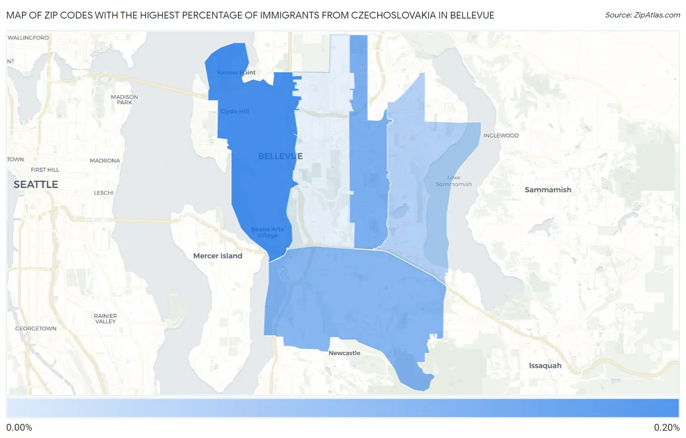 Zip Codes with the Highest Percentage of Immigrants from Czechoslovakia in Bellevue Map