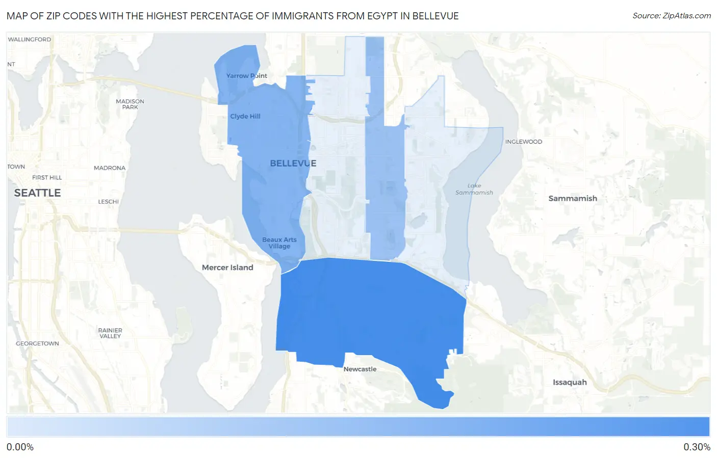 Zip Codes with the Highest Percentage of Immigrants from Egypt in Bellevue Map