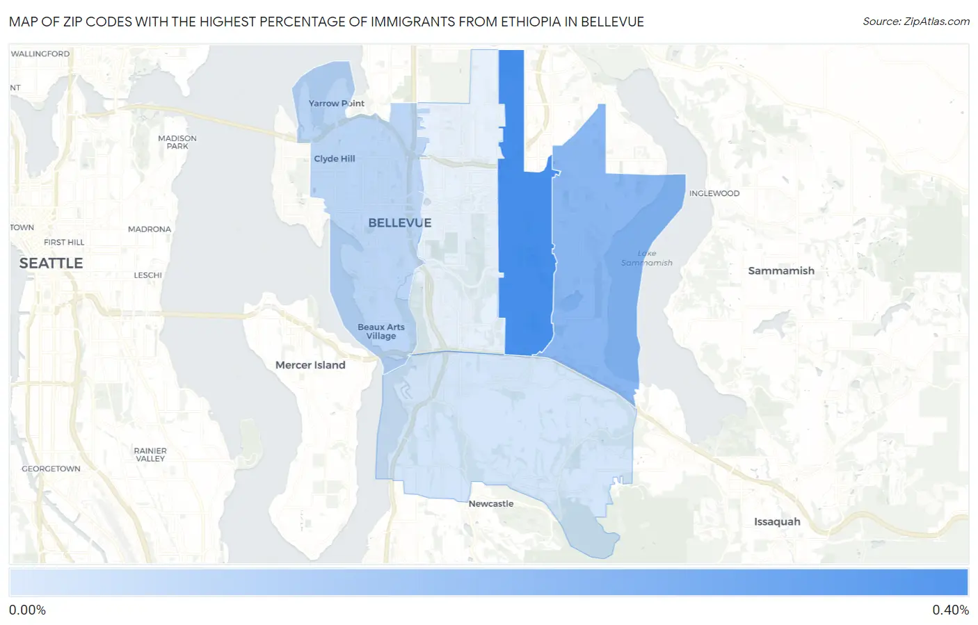 Zip Codes with the Highest Percentage of Immigrants from Ethiopia in Bellevue Map
