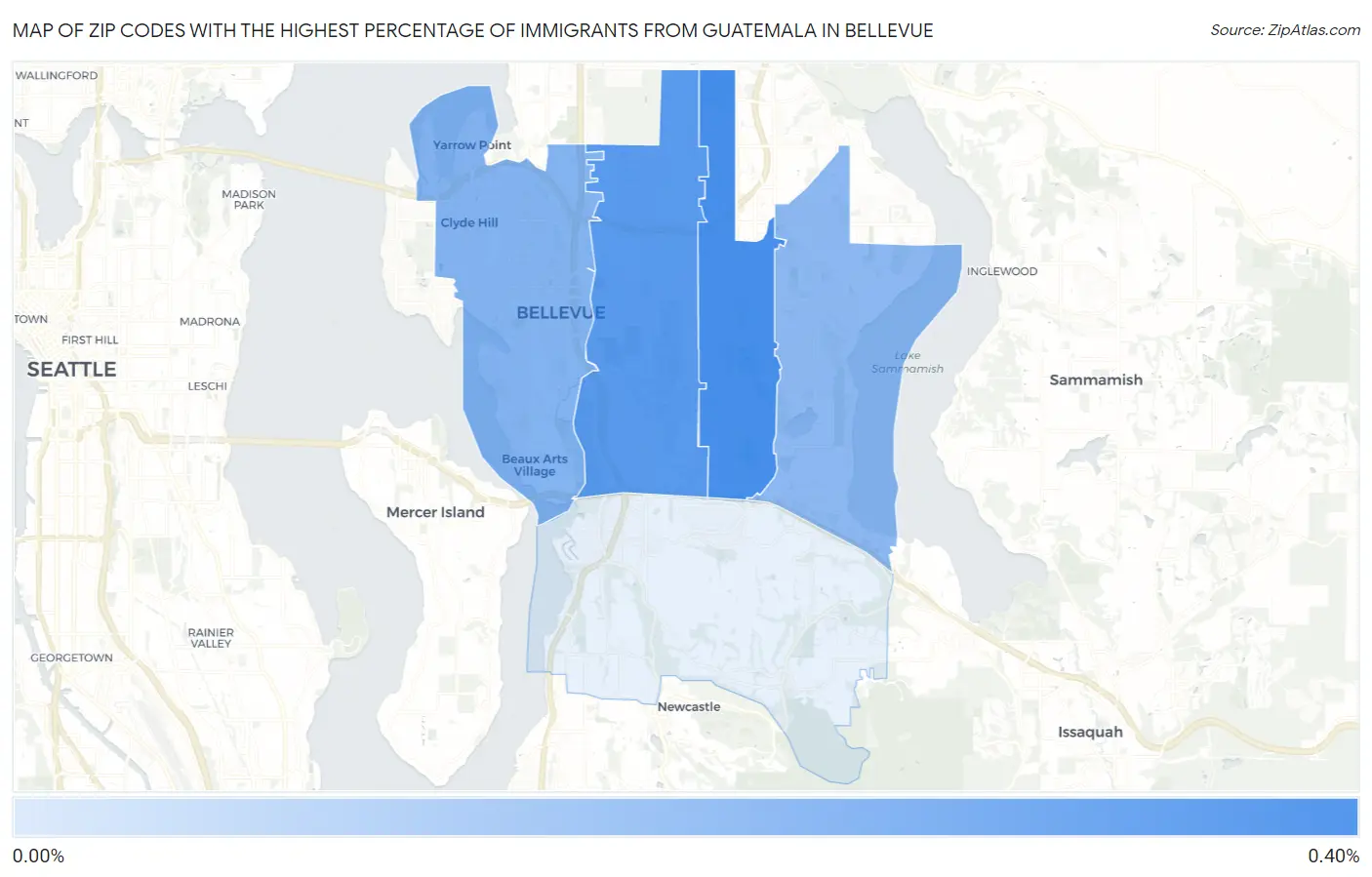 Zip Codes with the Highest Percentage of Immigrants from Guatemala in Bellevue Map