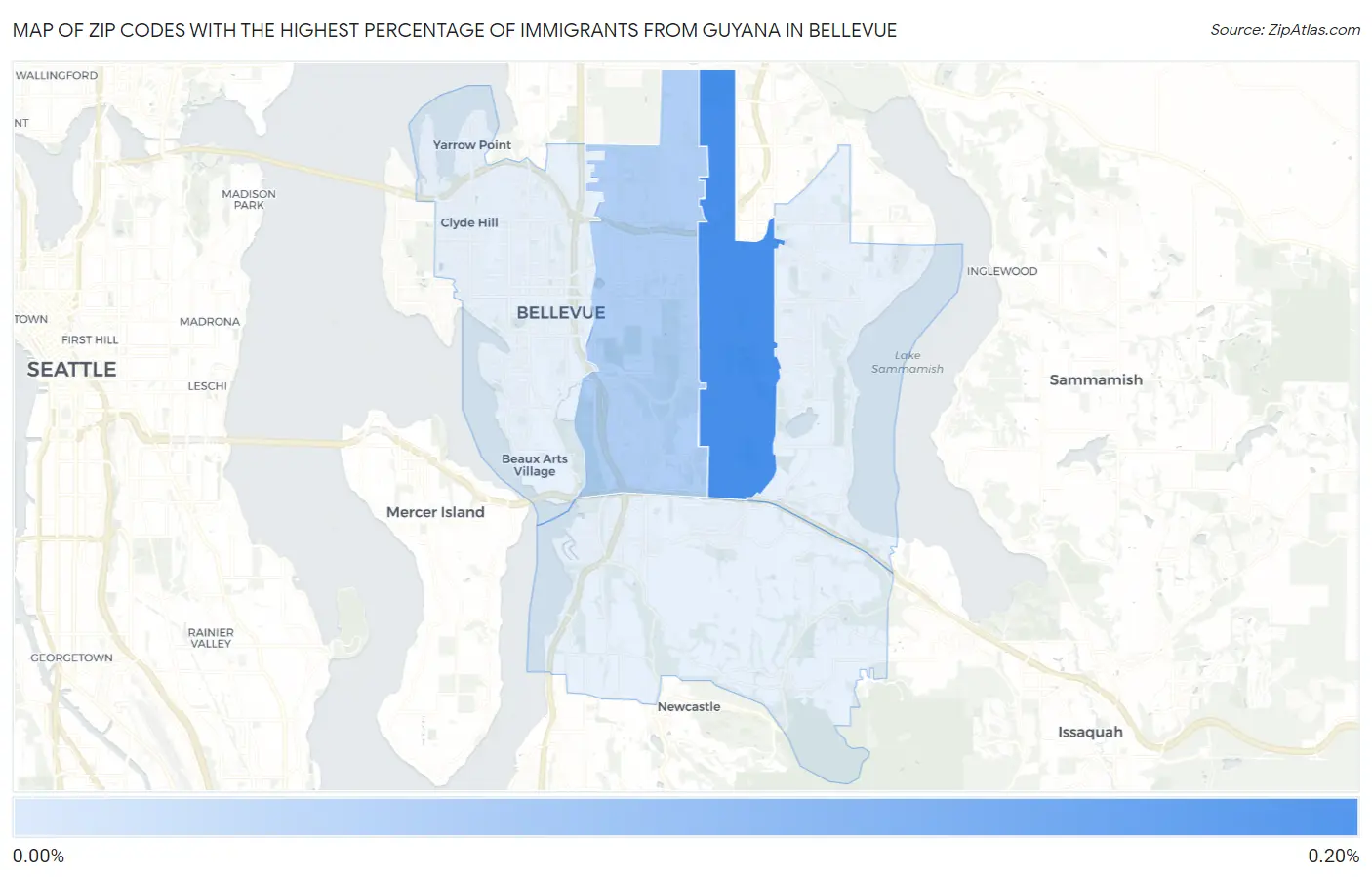 Zip Codes with the Highest Percentage of Immigrants from Guyana in Bellevue Map