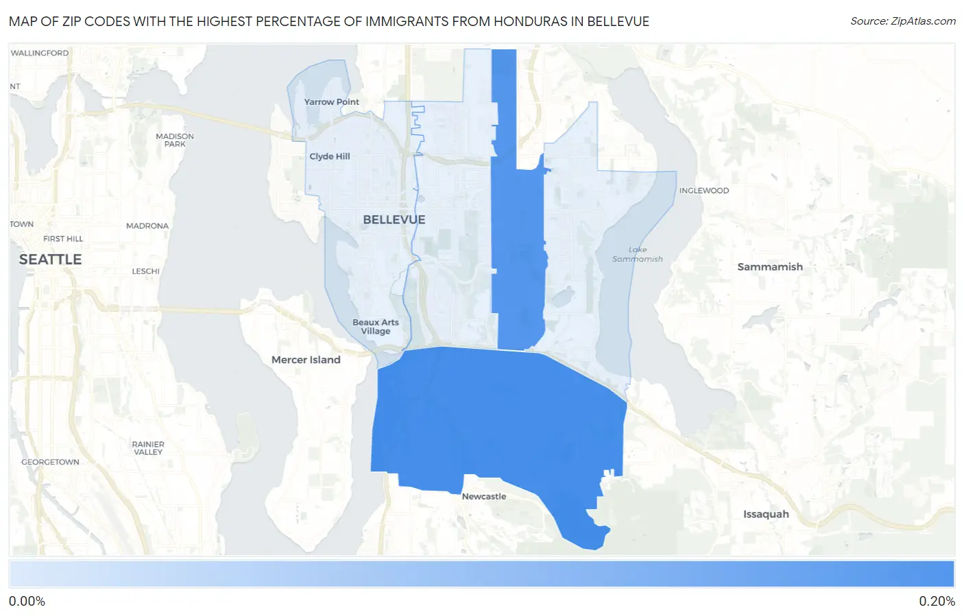 Zip Codes with the Highest Percentage of Immigrants from Honduras in Bellevue Map