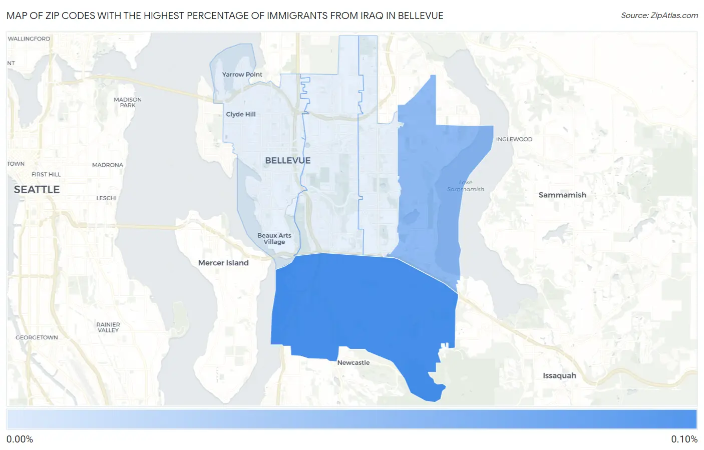Zip Codes with the Highest Percentage of Immigrants from Iraq in Bellevue Map