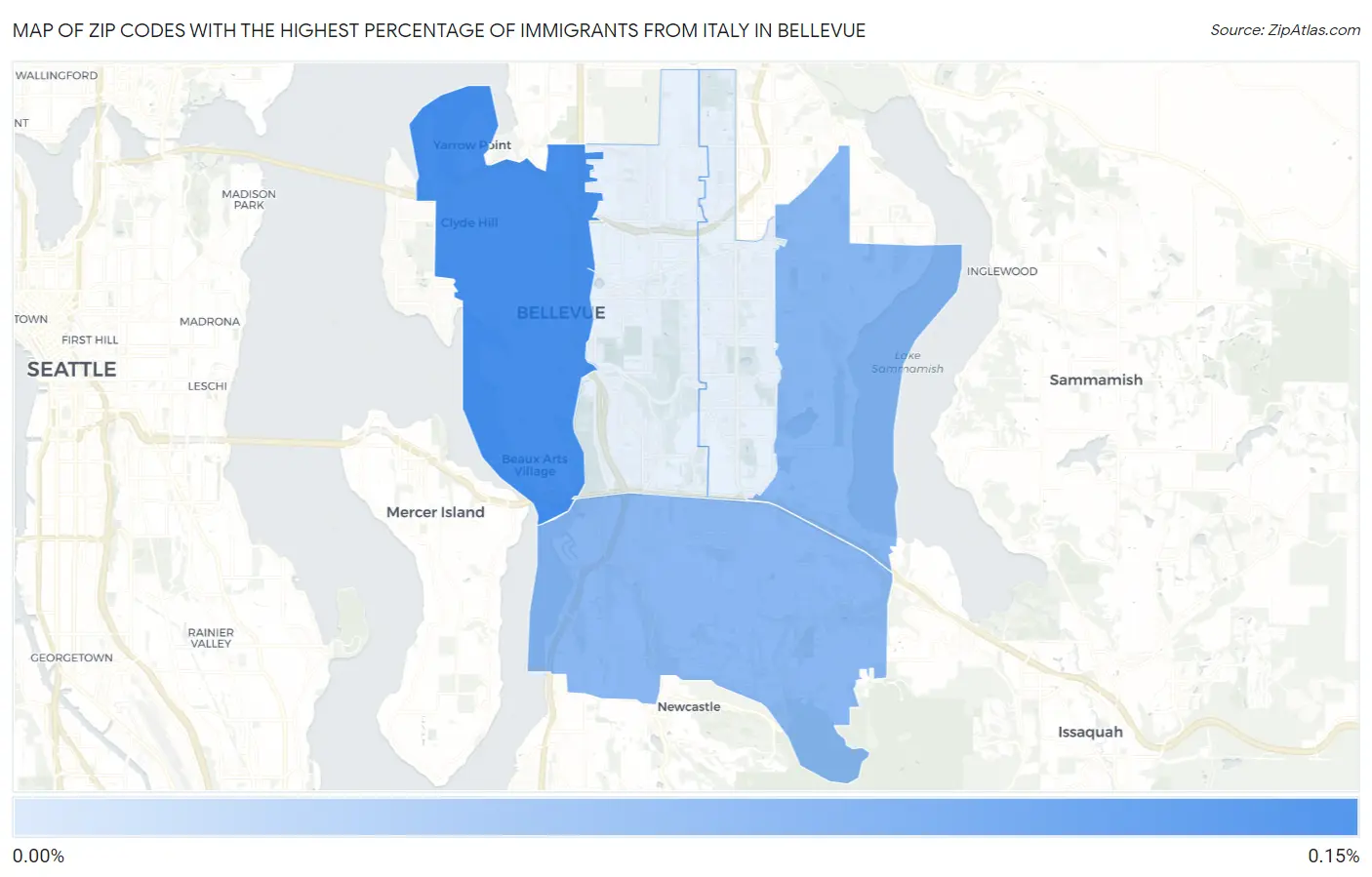 Zip Codes with the Highest Percentage of Immigrants from Italy in Bellevue Map