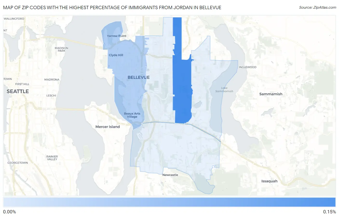 Zip Codes with the Highest Percentage of Immigrants from Jordan in Bellevue Map
