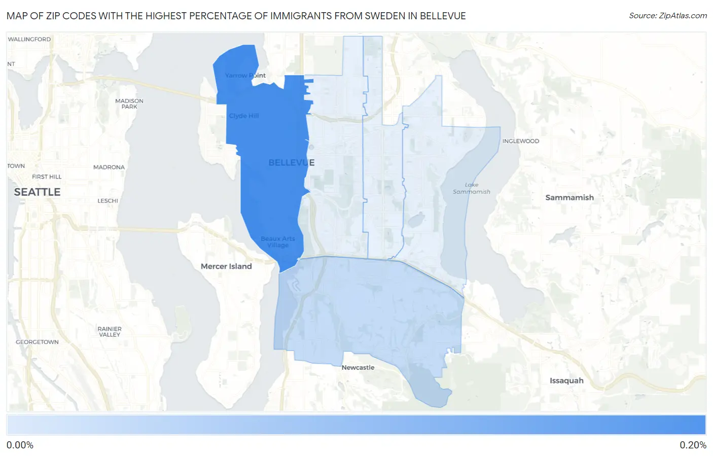 Zip Codes with the Highest Percentage of Immigrants from Sweden in Bellevue Map